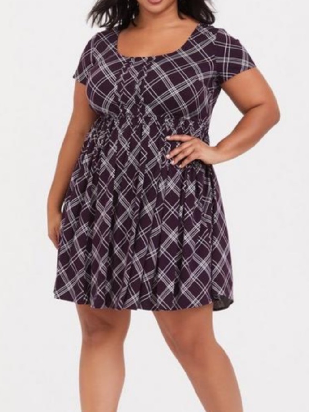 Torrid Plus Size Mini Challis Skater Dress in Black Plum Plaid size 1
